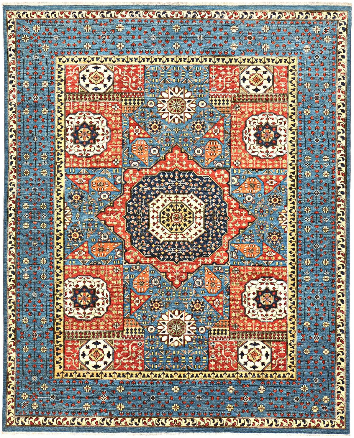 Mamluk Area Rug – Blue Field with Central Octagonal Medallion Design, Hand-Knotted Wool Rug, 9'11" x 8'0" (301 x 243 cm) | Rug 45719 - Carpetery