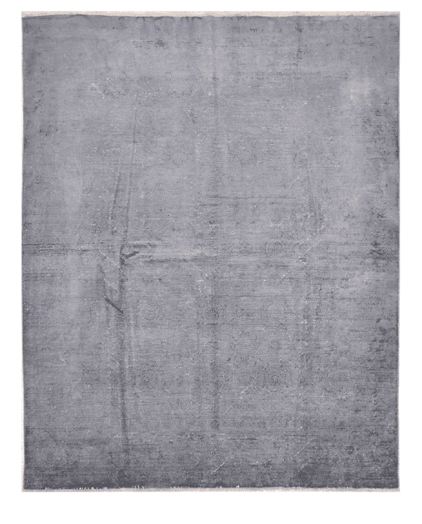 Steel blue over-dyed hand-knotted wool area rug, 9'9 x 7'7 - top-down view