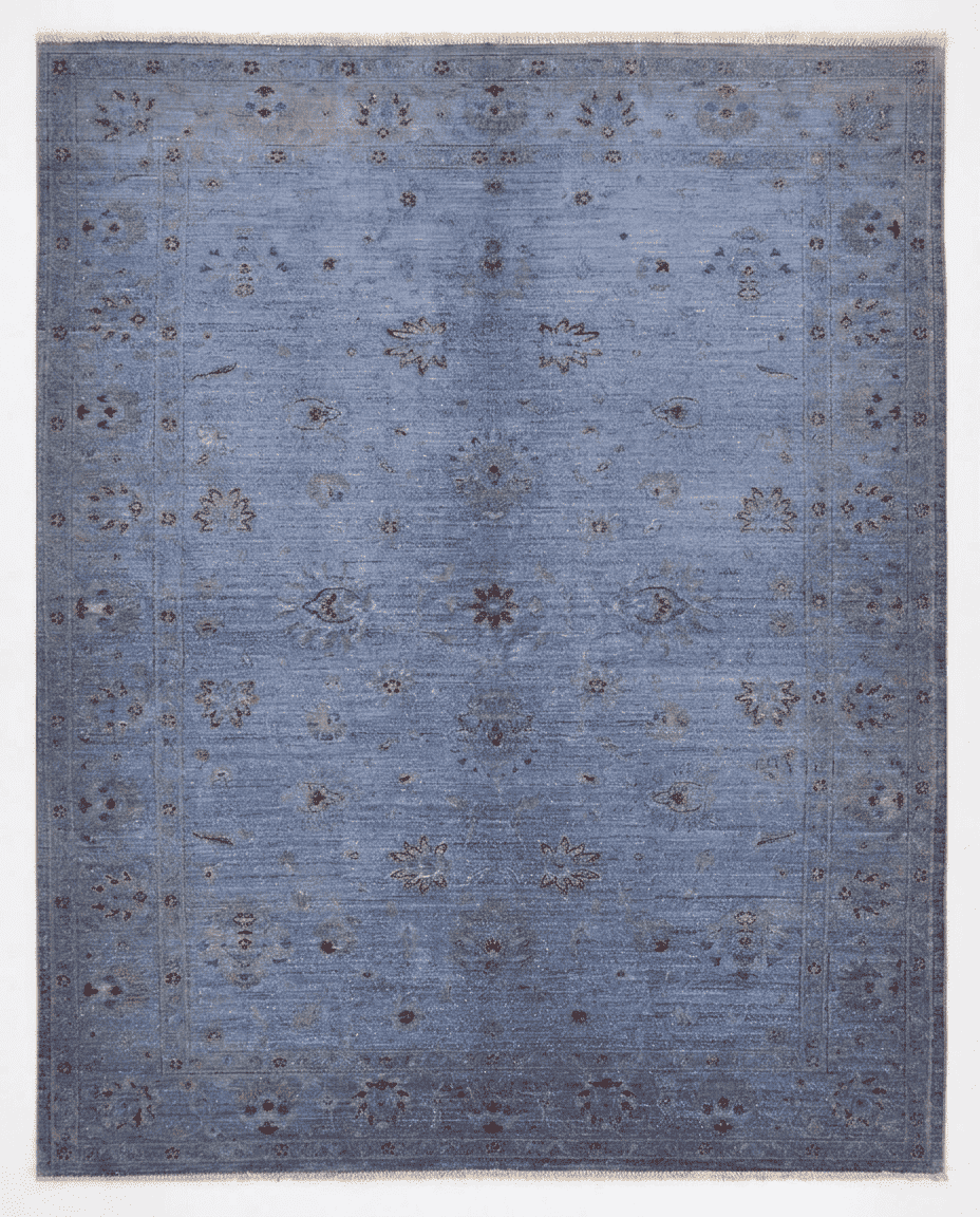 Over-Dyed Hand-Knotted Wool Area Rug – Cornflower Blue, 8'11" x 6'2" | Carpetery - Carpetery