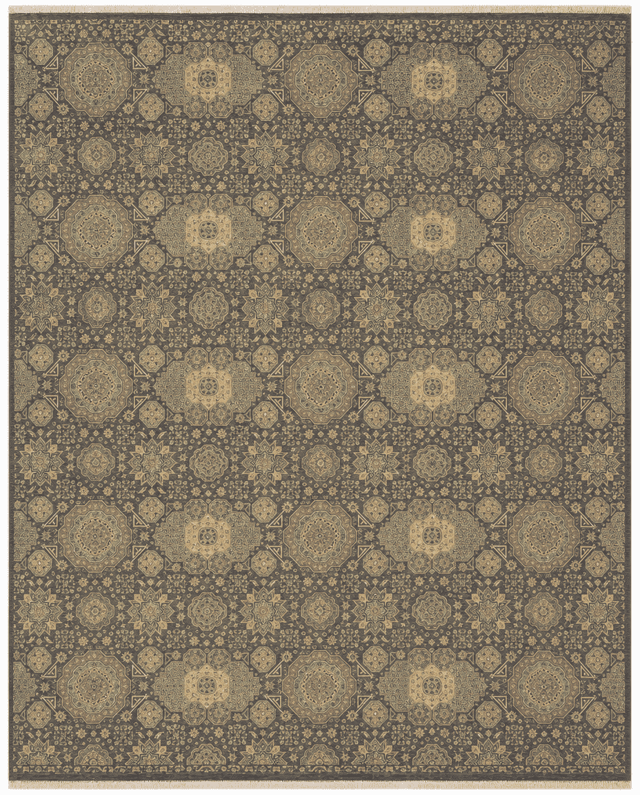 Farhan Area Rug – Charcoal Grey All-Over Geometric Medallion Design, Hand-Knotted Wool Rug, 13'4" x 9'8" | Rug 39989 - Carpetery
