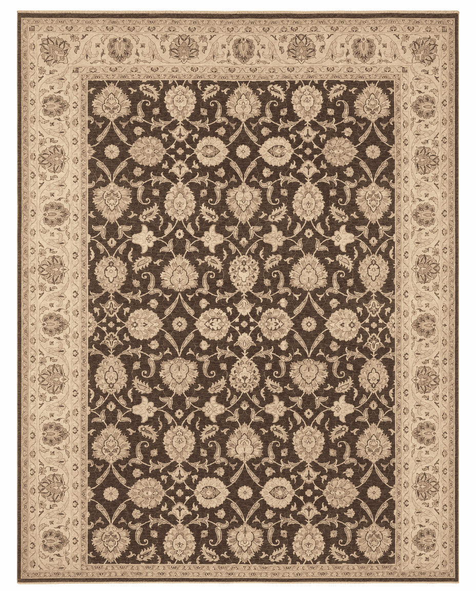 Farhan Area Rug – Brown Field with All-Over Floral Palmette Design, Hand-Knotted Wool Rug, 14'3" x 10'0" | Rug 48311 - Carpetery