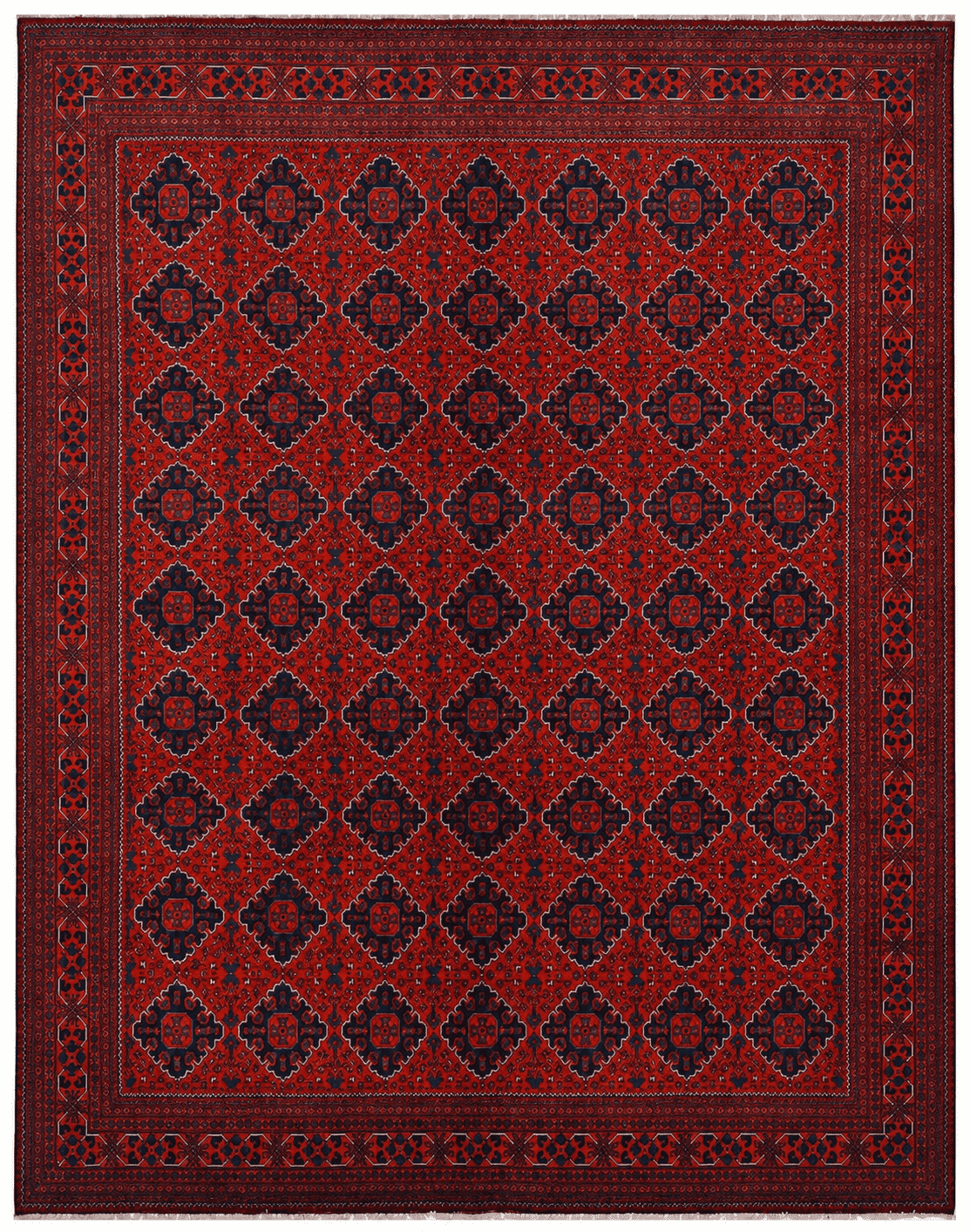 Khamyab Area Rug – Deep Red Field with All-Over Geometric Medallion Design, Hand-Knotted Wool Rug, 12'10" x 9'11" (390 x 302 cm) | Rug 49058 - Carpetery