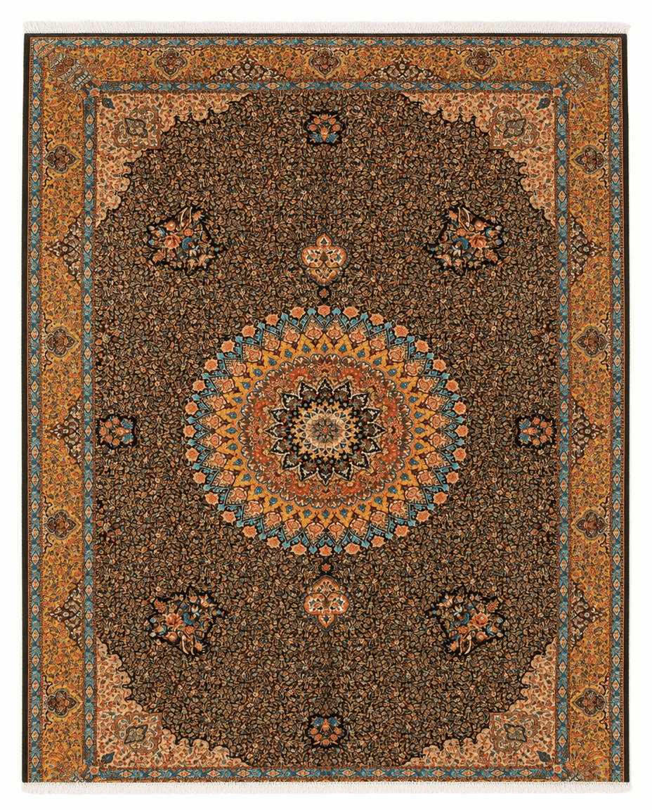 Turkish Area Rug – Sunburst Medallion Design, Hand-Knotted Silk-Wool Rug, 5'9" x 3'11" | Rug 36343 - Carpetery