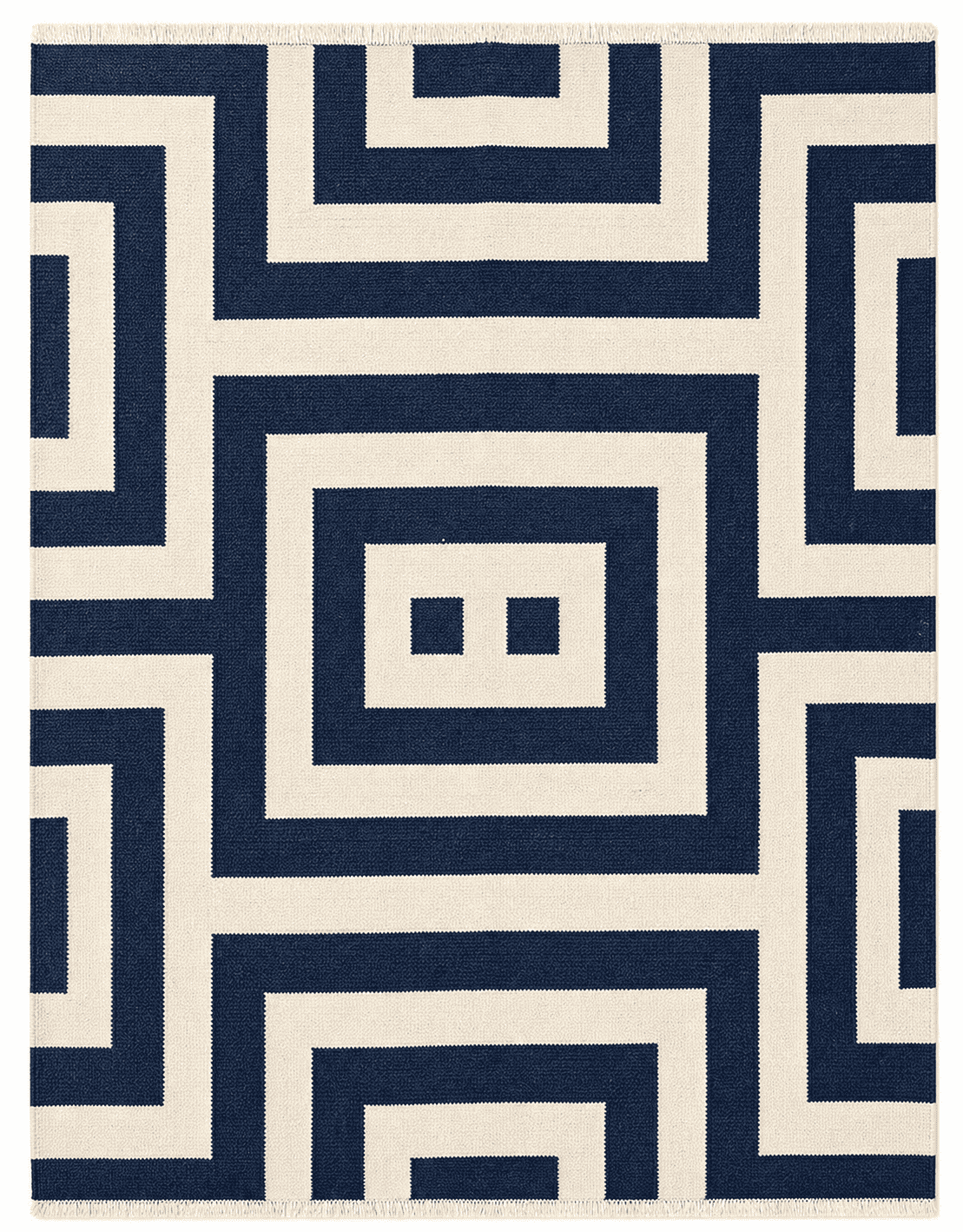 Modern Kilim Area Rug – Navy Blue & Ivory Geometric Maze Design, Handwoven Flatweave Rug, 7'10" x 5'7" (240 x 170 cm) | Rug 3570 - Carpetery