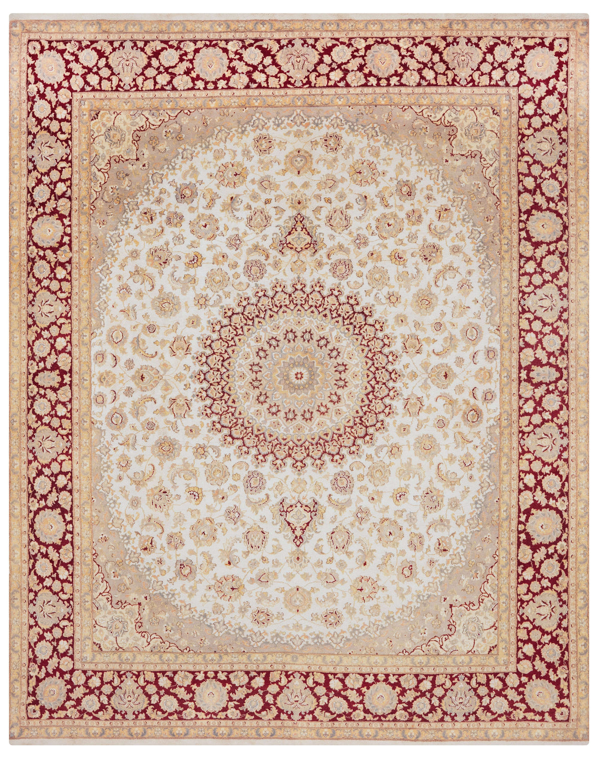Sootri Hand-Knotted Silk Area Rug in Ivory & Ruby Red, 10'2 x 8'0