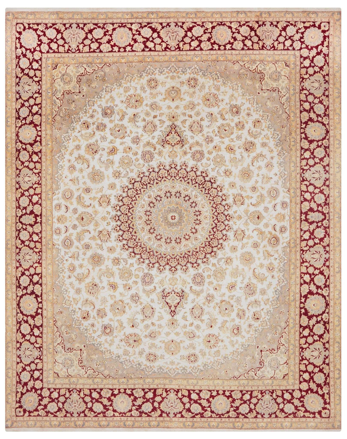 Sootri Hand-Knotted Silk Area Rug – Ivory & Ruby Red, 10'2" x 8'0" | Carpetery - Carpetery