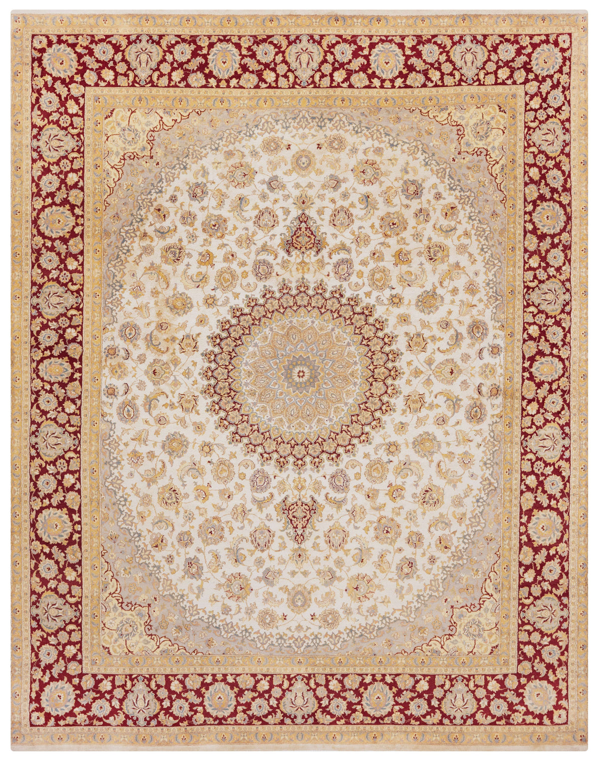 Sootri Hand-Knotted Silk Area Rug in Ivory & Red, 10'3 x 8'0