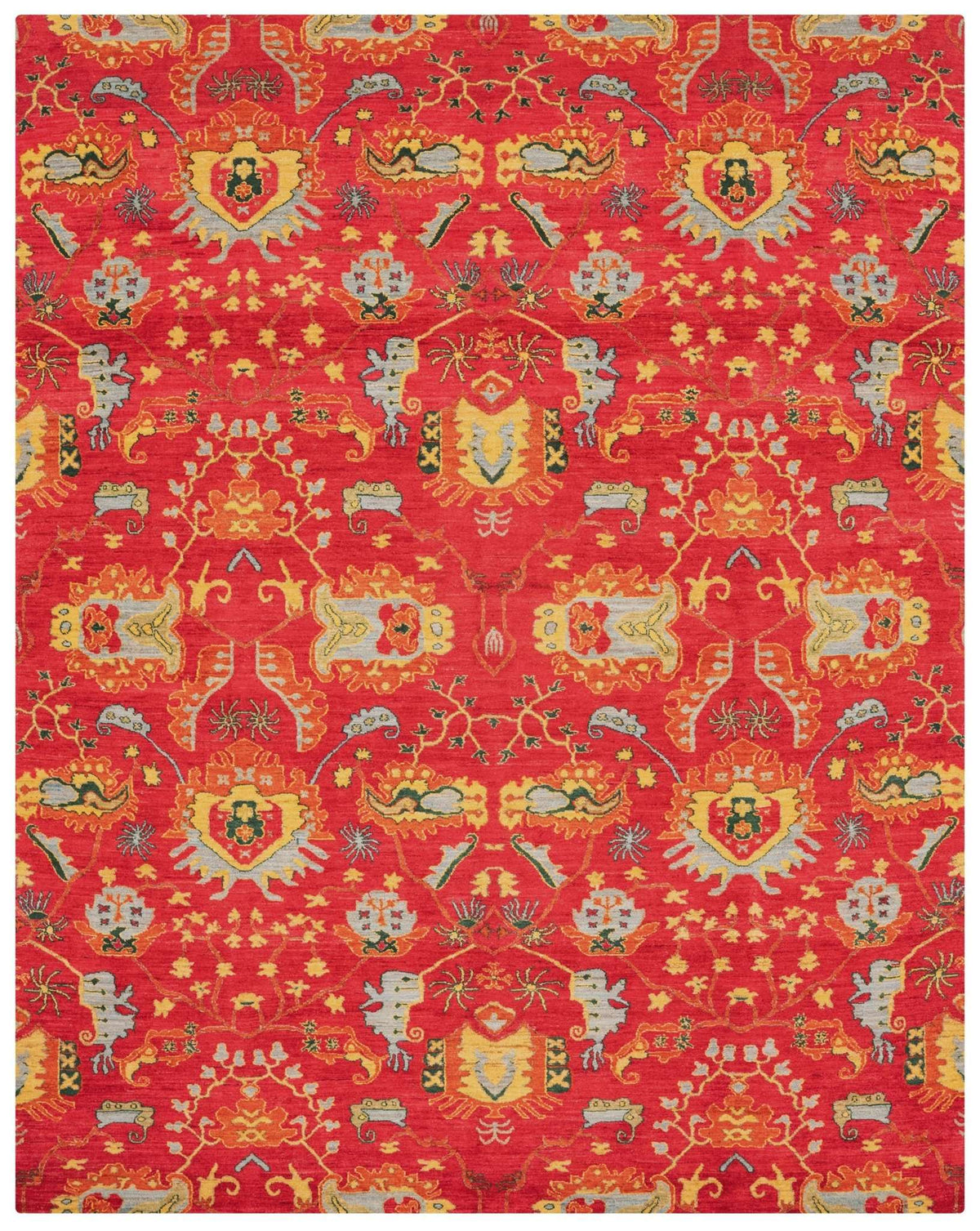 Suzani Hand-Knotted Wool Area Rug – Crimson Red, 9'1" x 6'0" | Carpetery - Carpetery