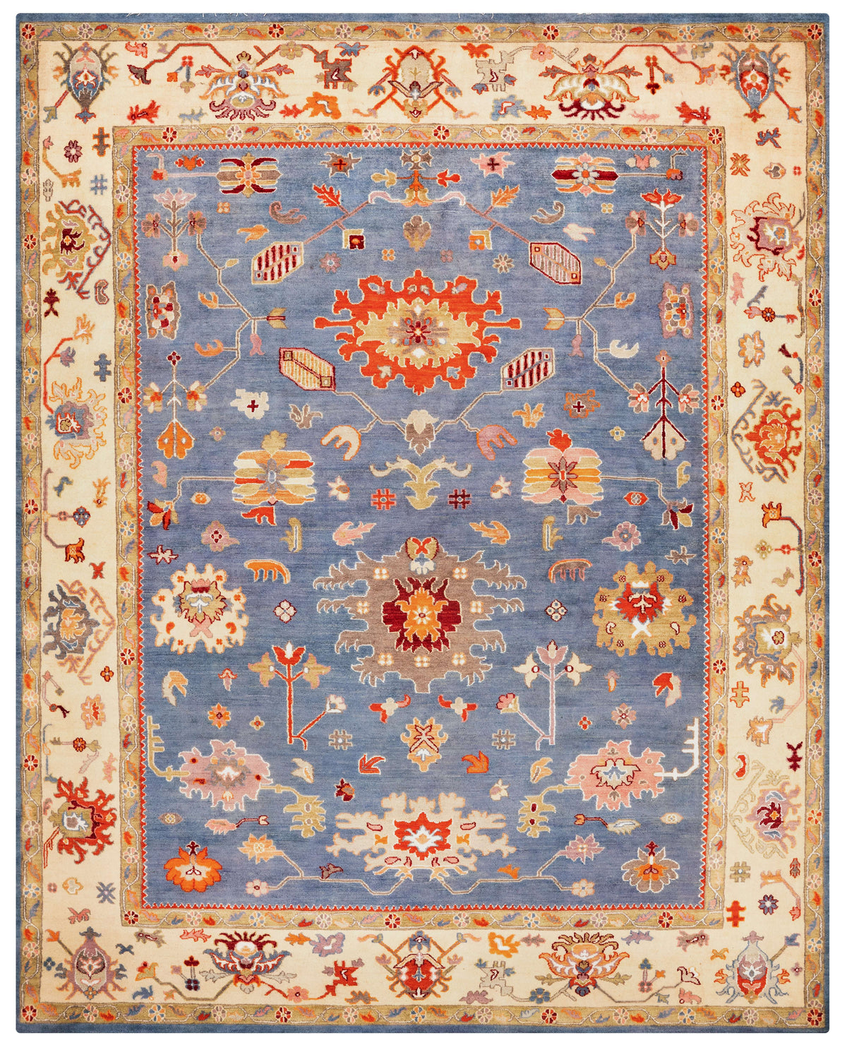 Oshak Hand-Knotted Wool Area Rug in Soft Multicolor, 10'2 x 7'11