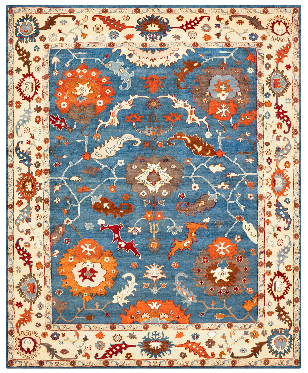 Oshak Hand-Knotted Wool Area Rug in Soft Multicolor, 9'11 x 7'11