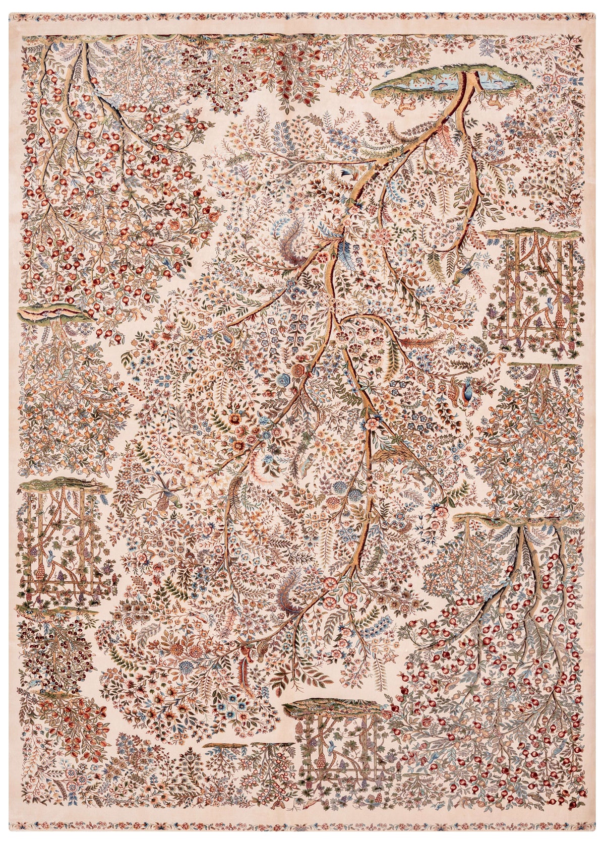 Turkish Silky Hand-Knotted Silk Area Rug in Multicolor, 9'8 x 6'7