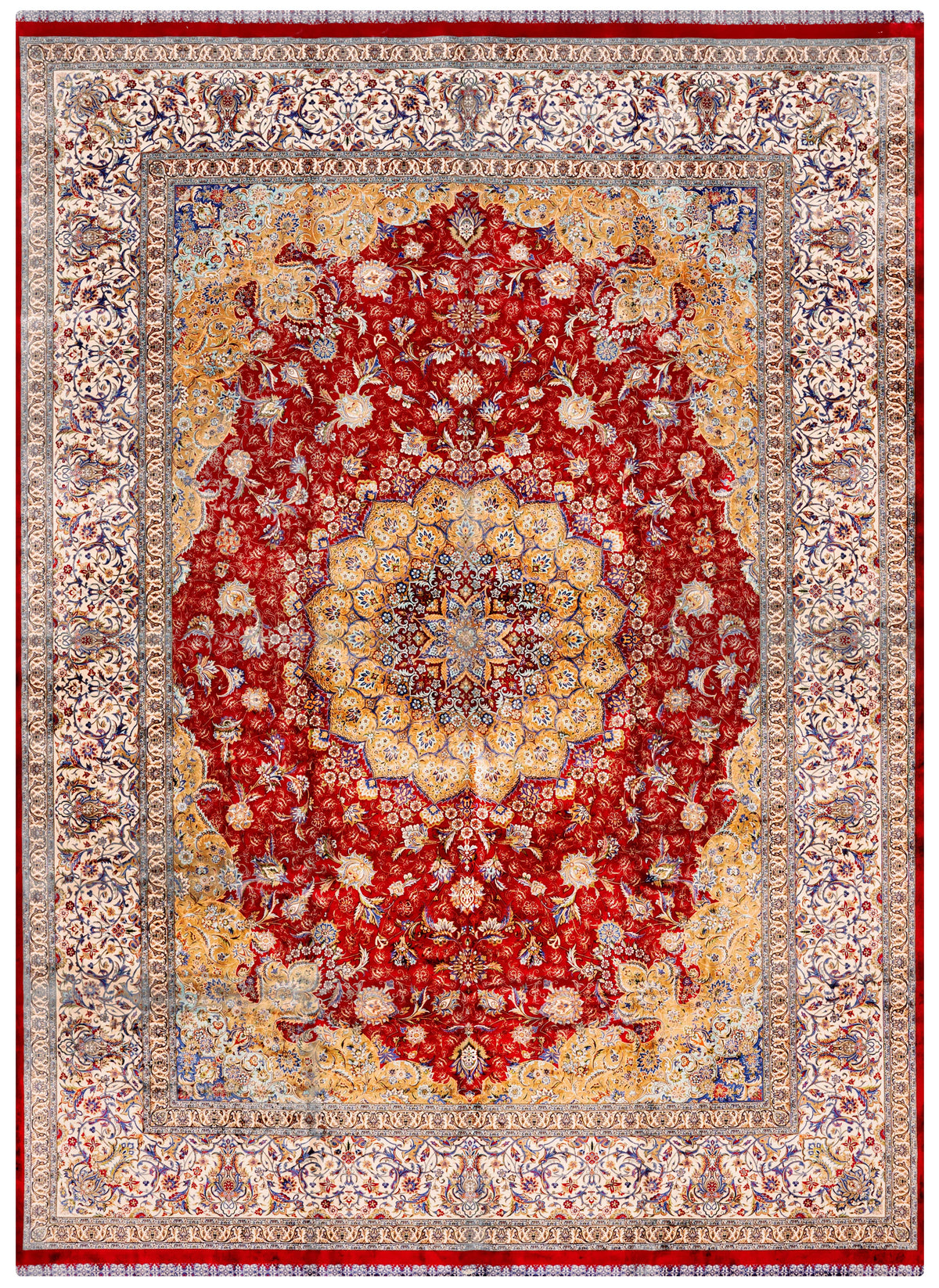 Turkish Silky Hand-Knotted Silk Area Rug in Multicolor, 11'2 x 8'2