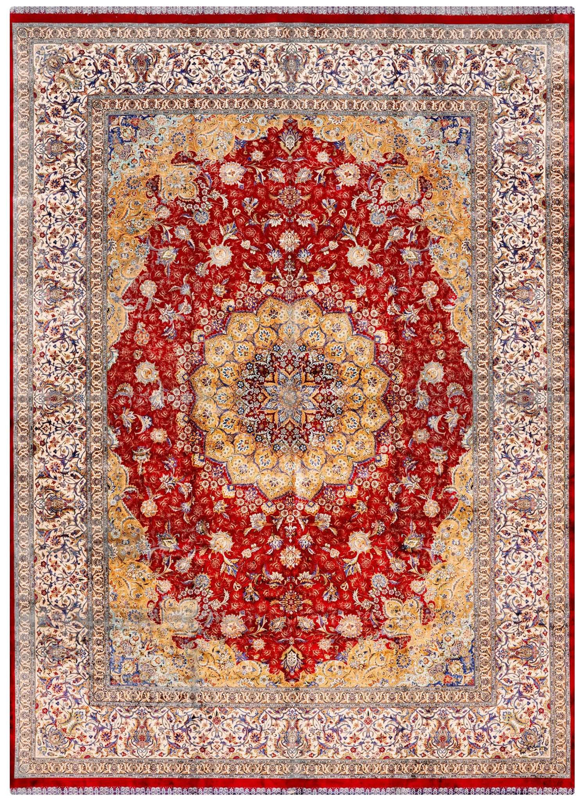 Turkish Silky Hand-Knotted Silk Area Rug – Multicolor, 11'2" x 8'2" | Carpetery - Carpetery