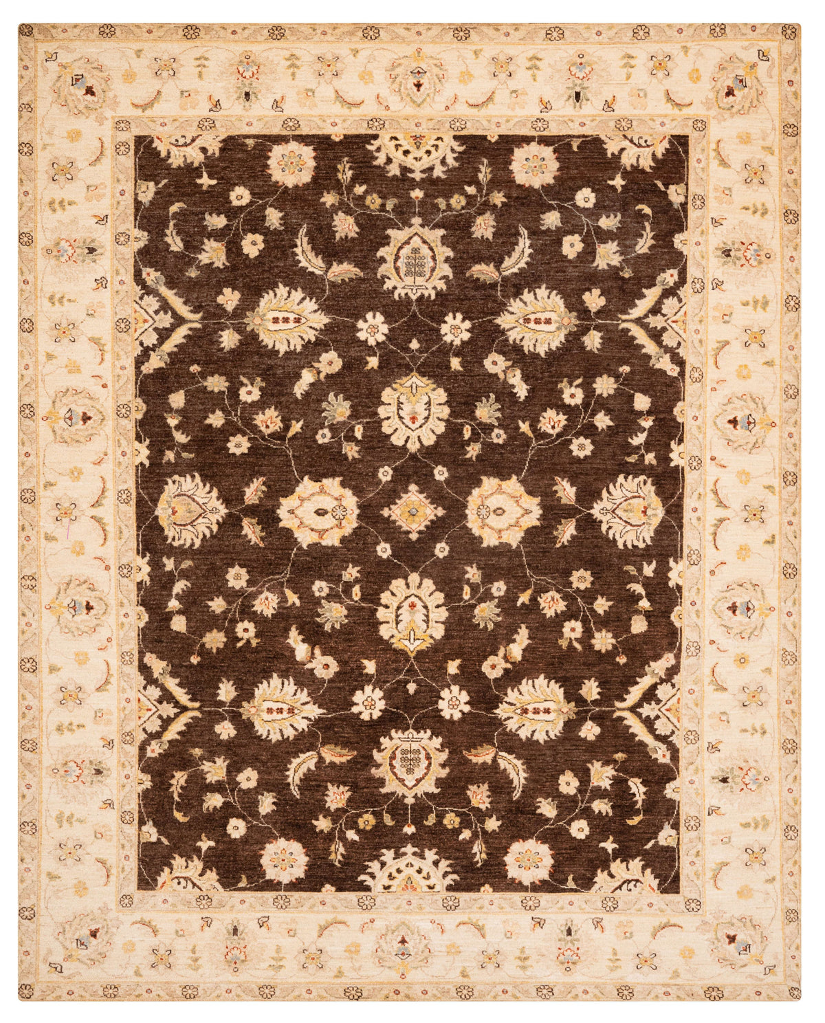 Zigler Hand-Knotted Wool Area Rug in Brown & Ivory, 9'11 x 7'10