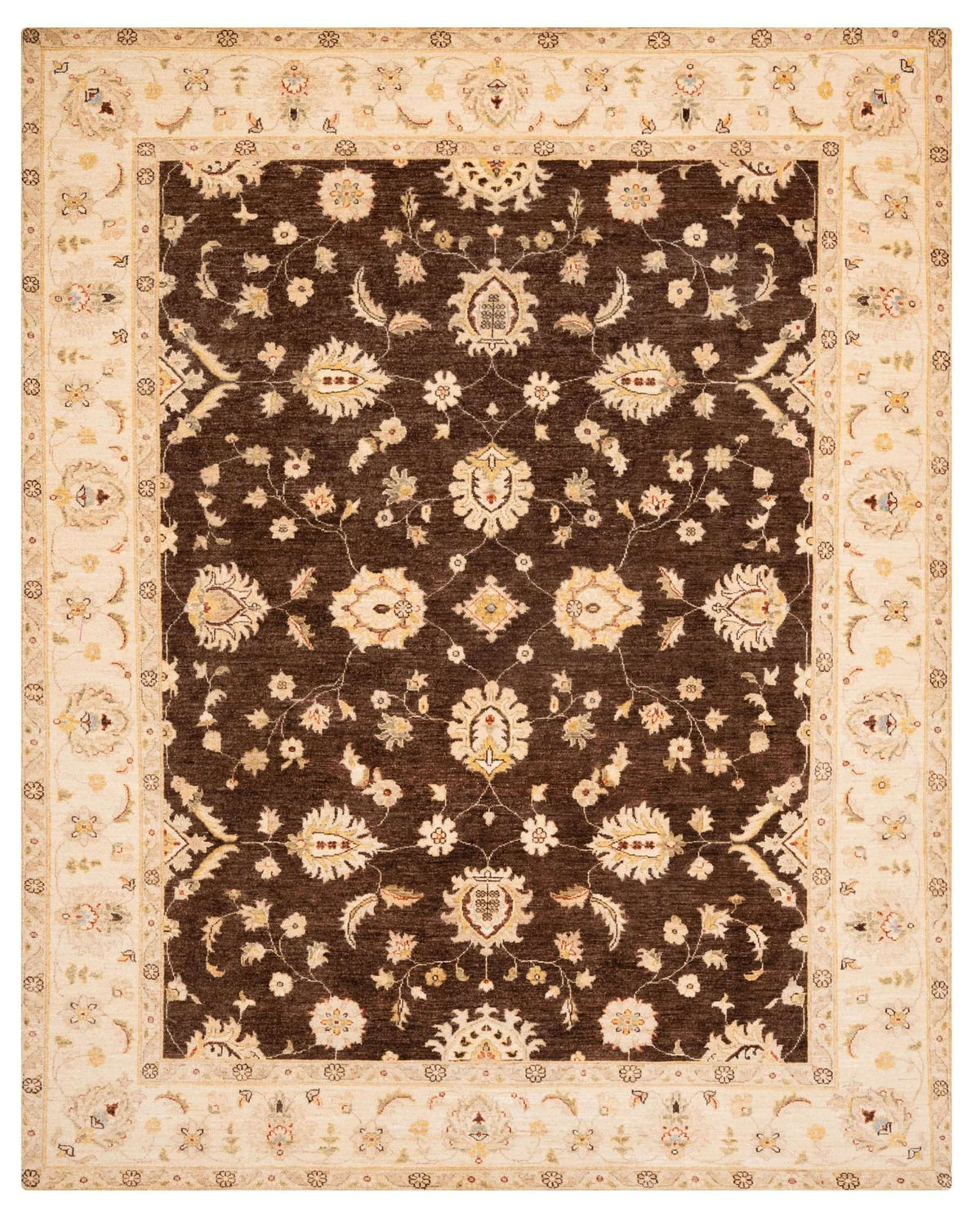 Zigler Hand-Knotted Wool Area Rug – Brown & Ivory, 9'11" x 7'10" | Carpetery - Carpetery