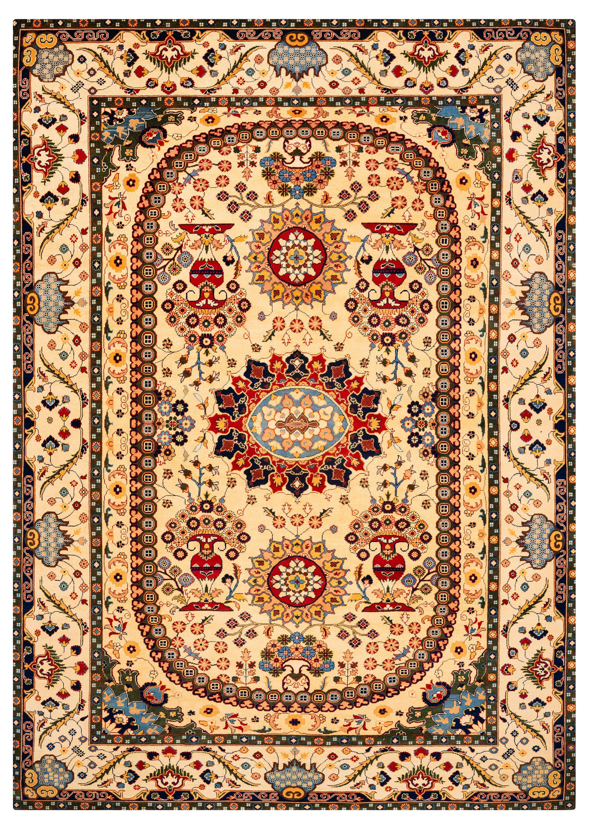 Turkmani Hand-Knotted Wool Area Rug in Red, 11'8 x 8'1