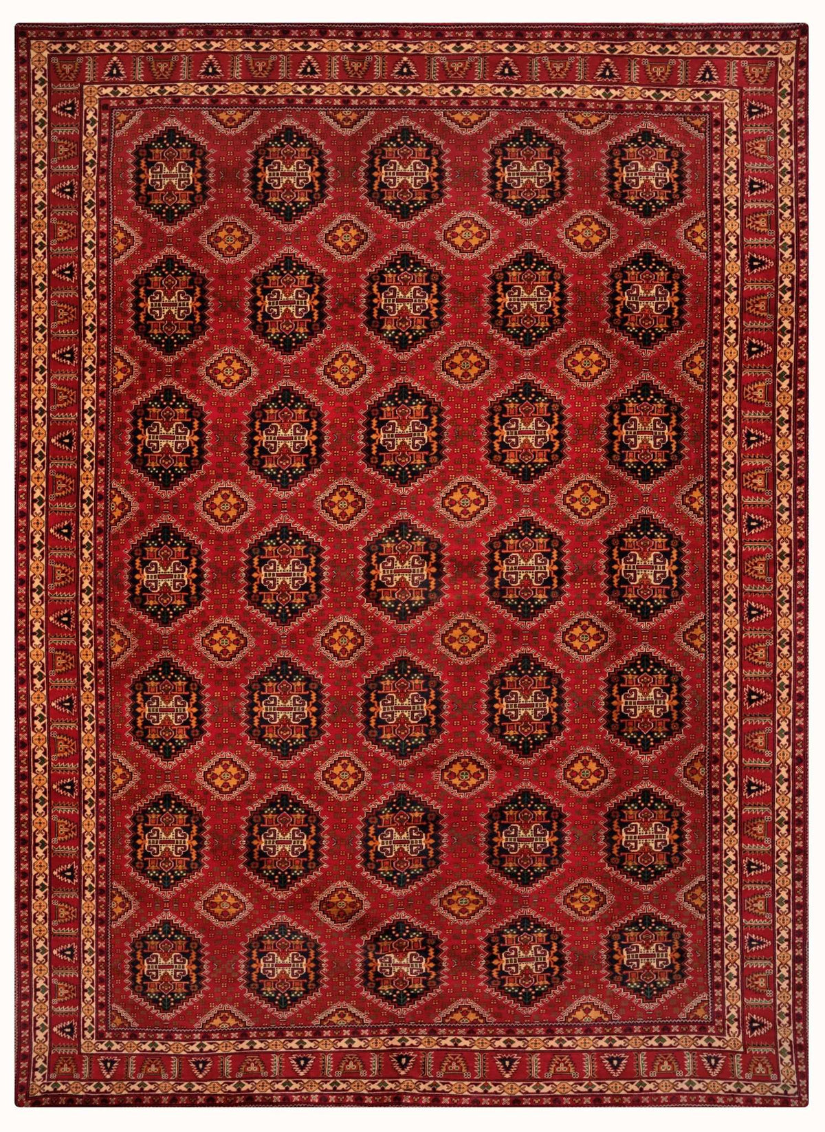 Turkmani Hand-Knotted Wool Area Rug – Red, 11'6" x 8'5" | Carpetery - Carpetery