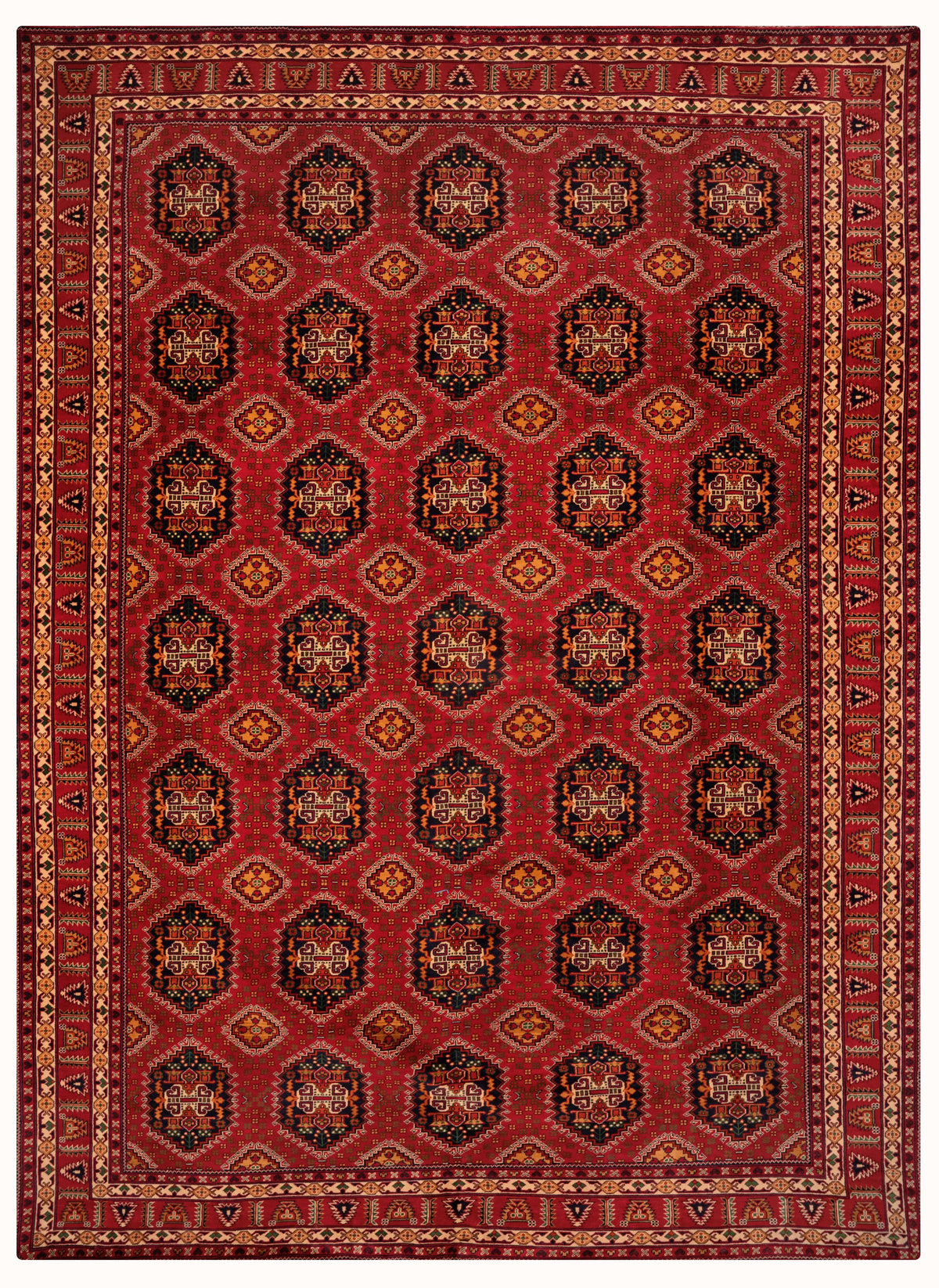 Turkmani Hand-Knotted Wool Area Rug in Red, 11'6 x 8'5