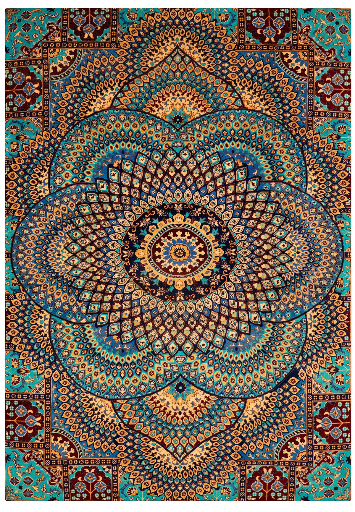 Turkmani Hand-Knotted Wool Area Rug in Red, 9'5 x 6'8
