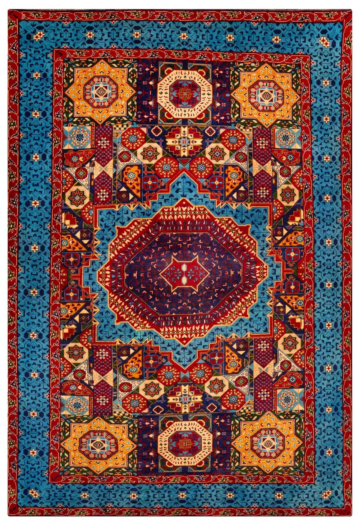Turkmani Hand-Knotted Wool Area Rug – Red, 9'10" x 6'7" | Carpetery - Carpetery