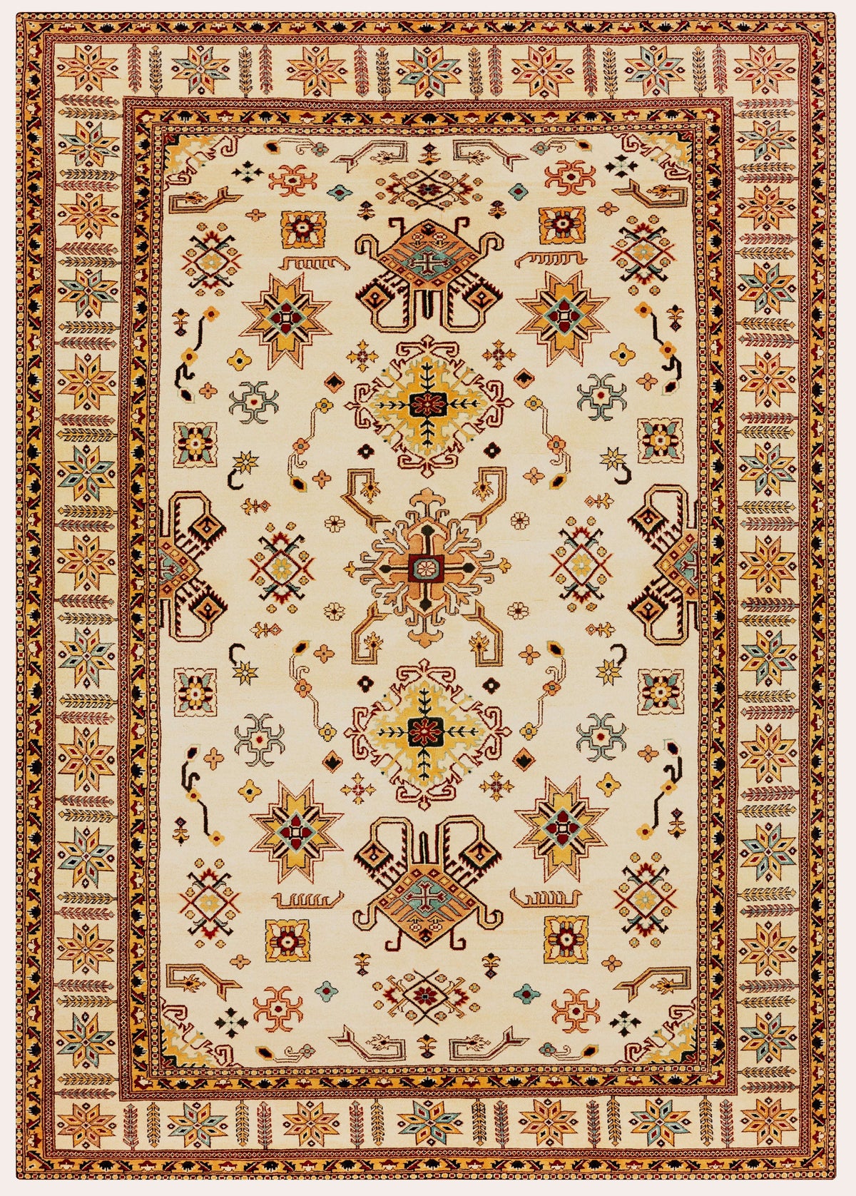 Turkmani Hand-Knotted Wool Area Rug in Red, 9'10 x 6'8