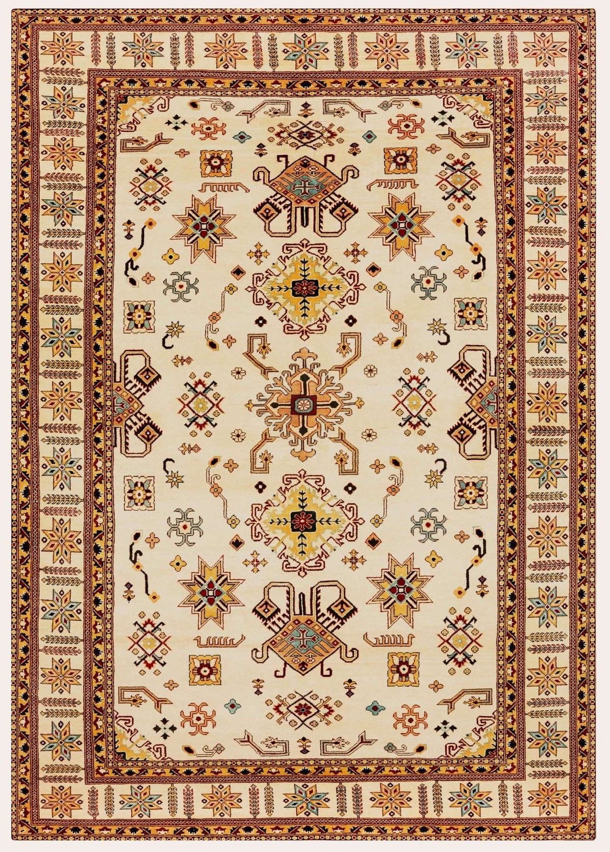Turkmani Hand-Knotted Wool Area Rug – Red, 9'10" x 6'8" | Carpetery - Carpetery
