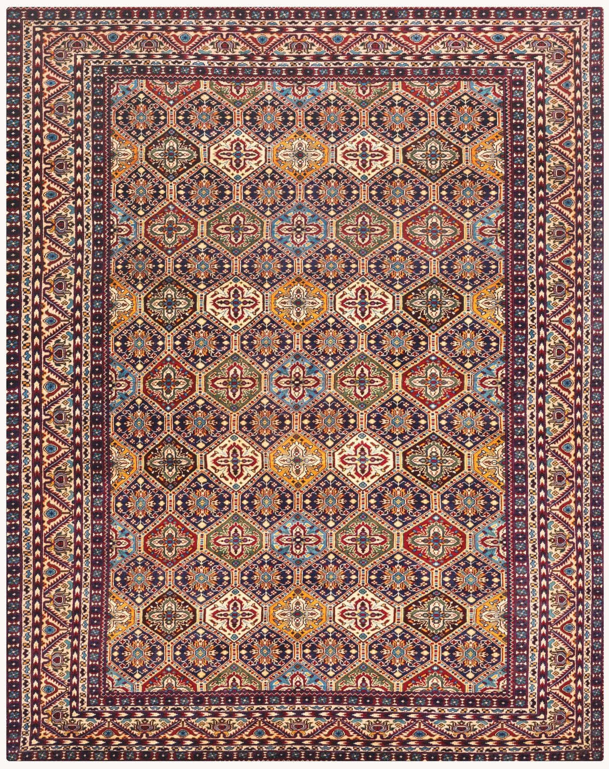 Turkmani Hand-Knotted Wool Area Rug – Red, 9'11" x 6'8" | Carpetery - Carpetery