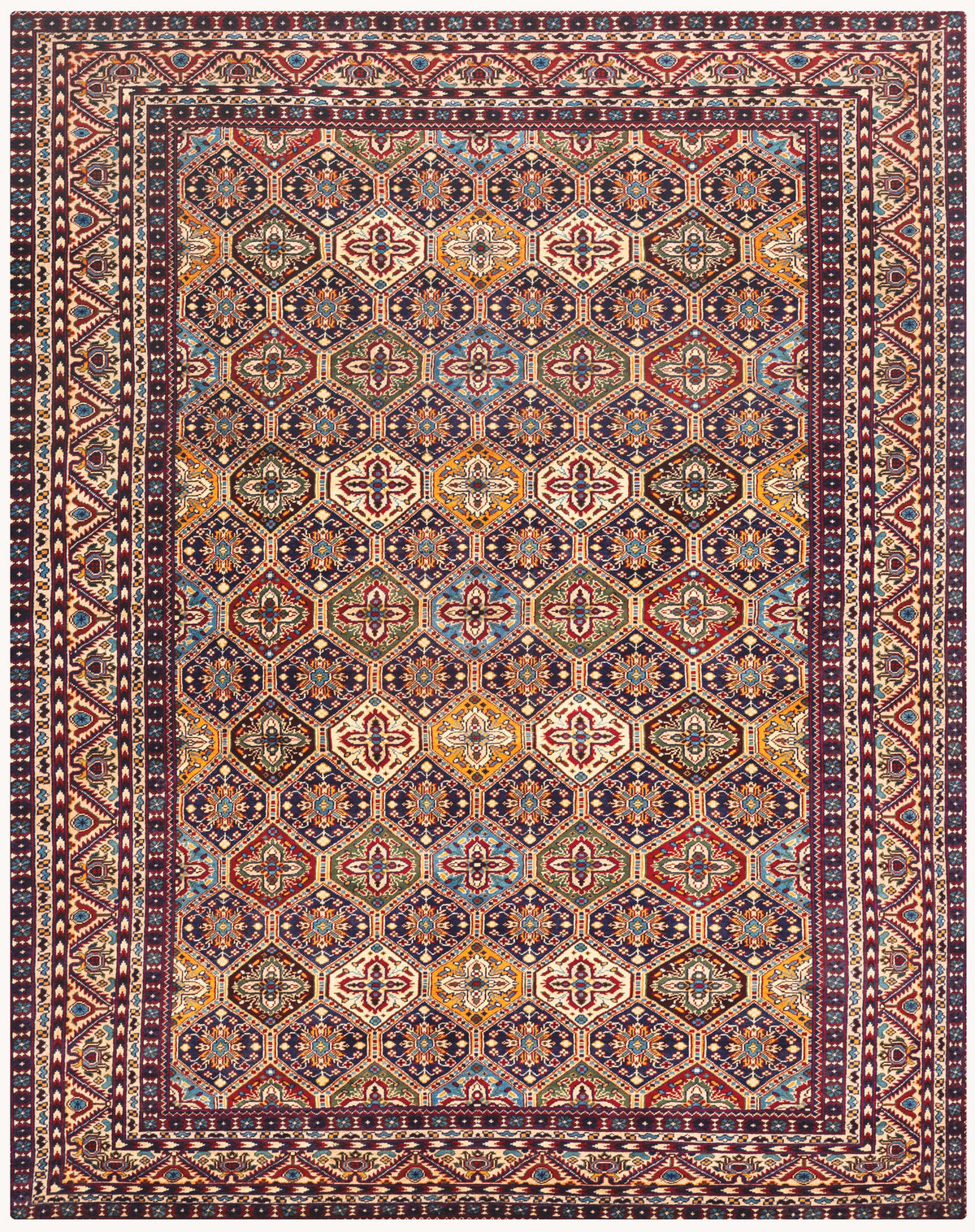 Turkmani Hand-Knotted Wool Area Rug in Red, 9'11 x 6'8