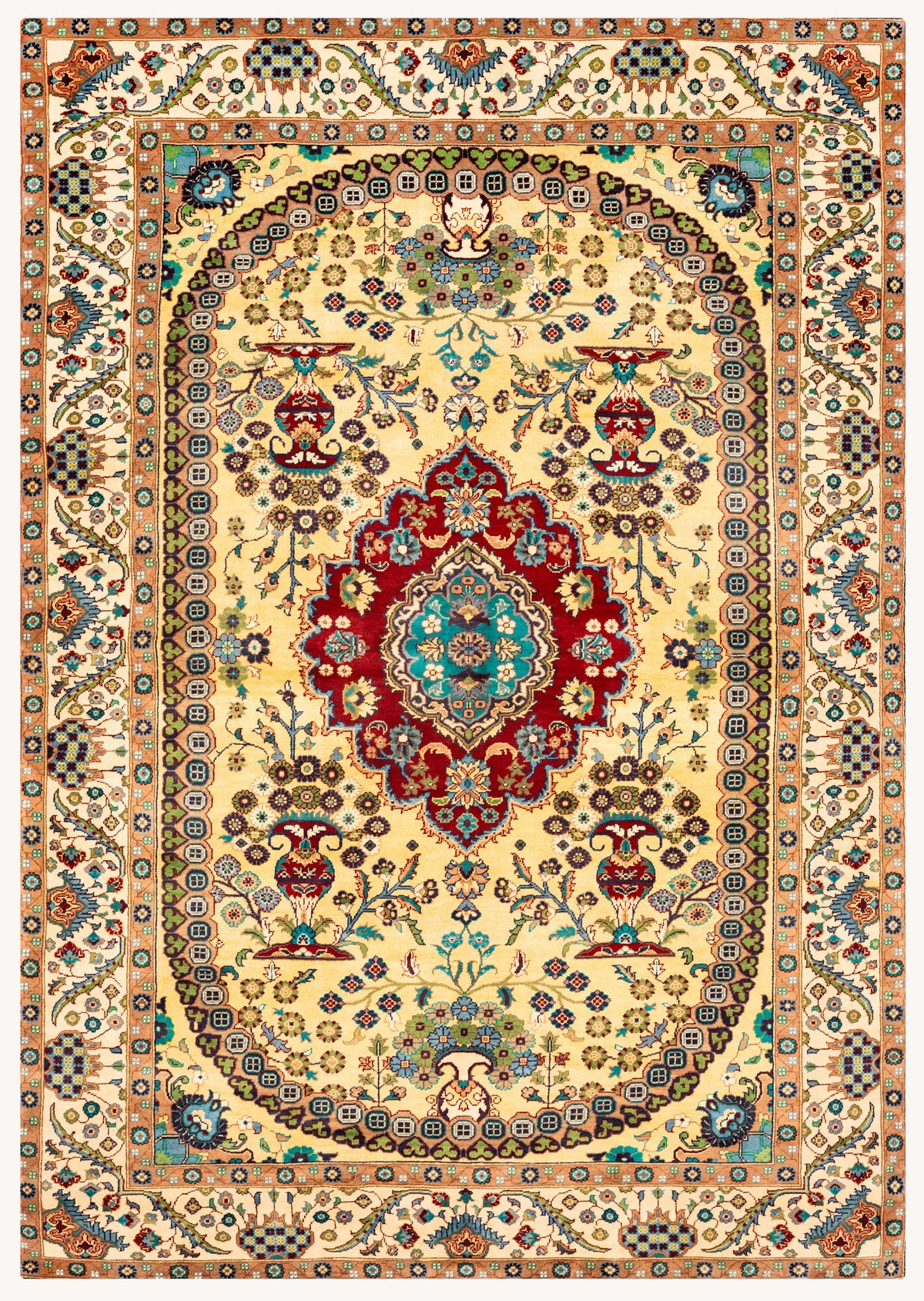 Turkmani Hand-Knotted Wool Area Rug in Red, 9'8 x 6'5