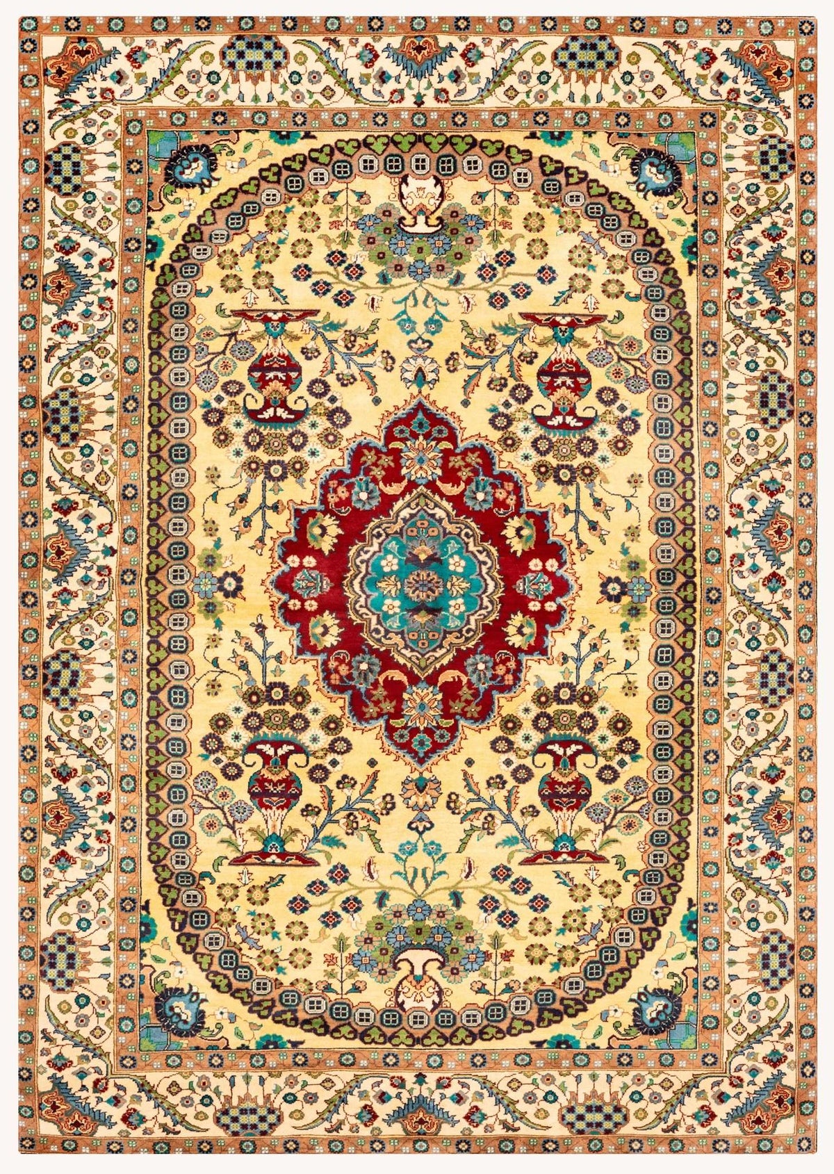 Turkmani Hand-Knotted Wool Area Rug – Red, 9'8" x 6'5" | Carpetery - Carpetery