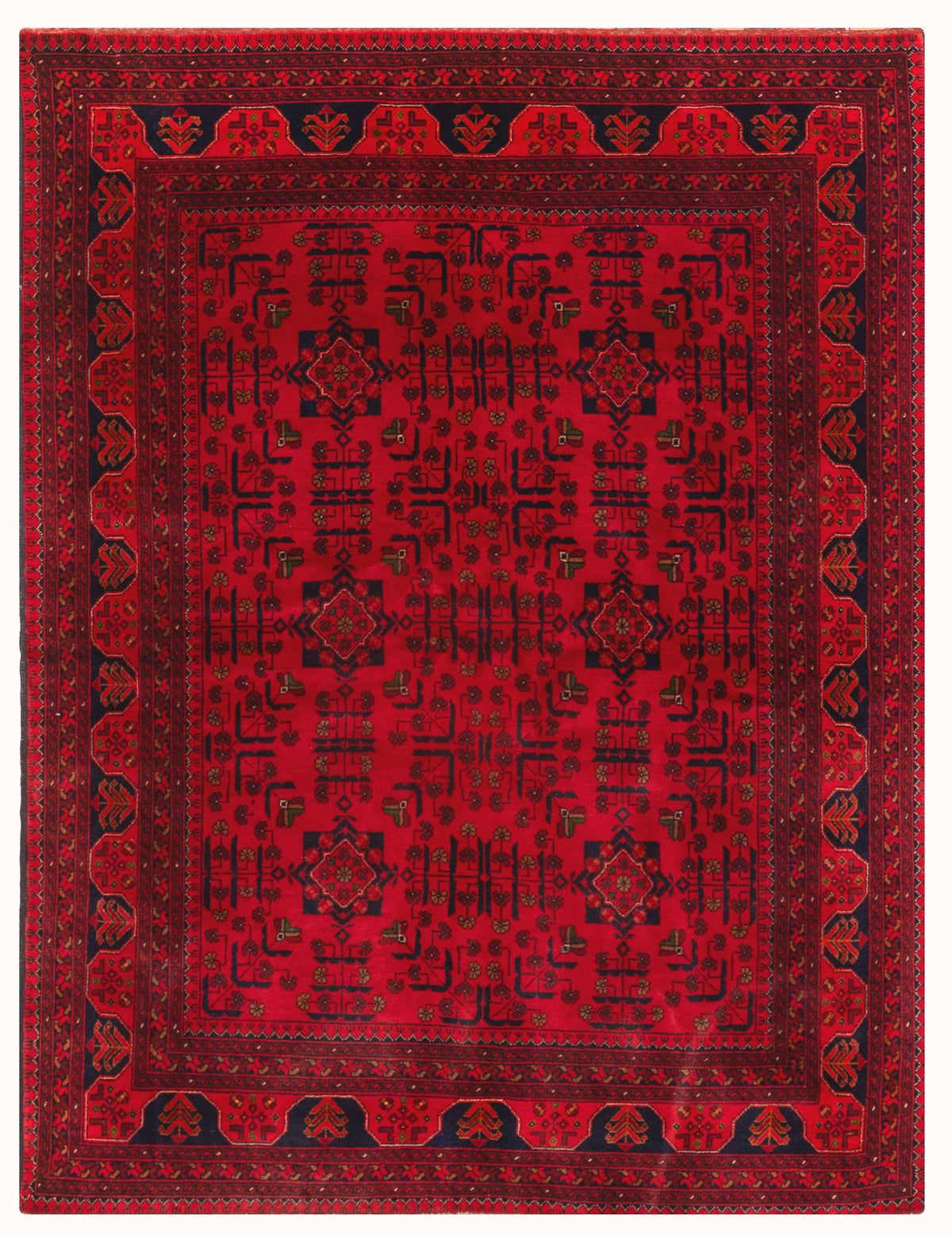 Khamiyab Hand-Knotted Wool Area Rug in Crimson Red, 6'5 x 4'11