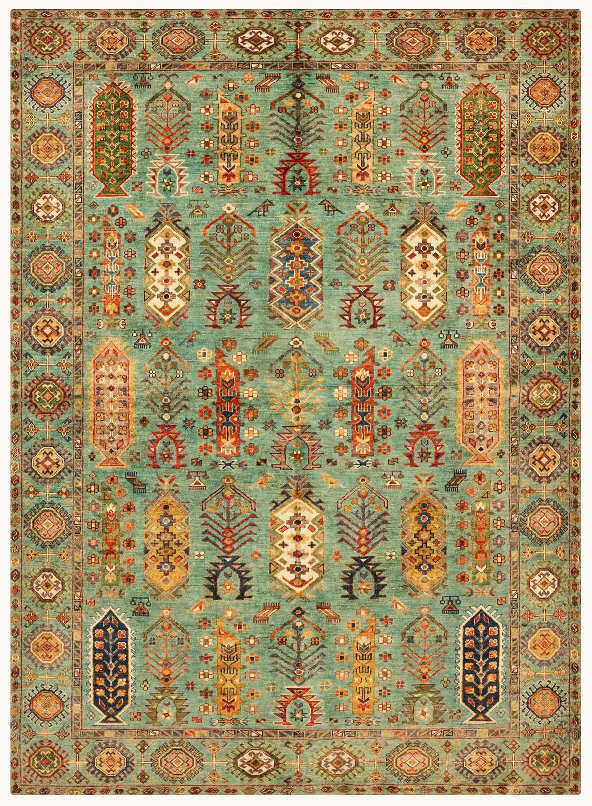 Khurjeen Hand-Knotted Wool Area Rug – Multicolor, 8'1" x 5'9" | Carpetery - Carpetery