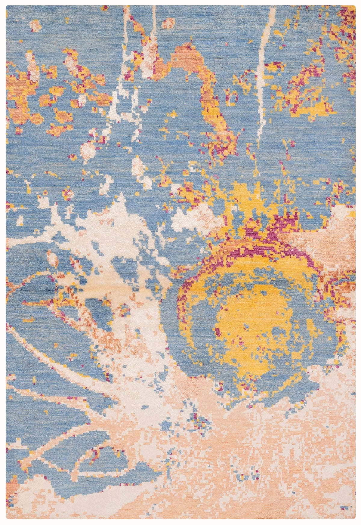 Modern Hand-Knotted Wool Area Rug in Multicolor, 6'4 x 4'1