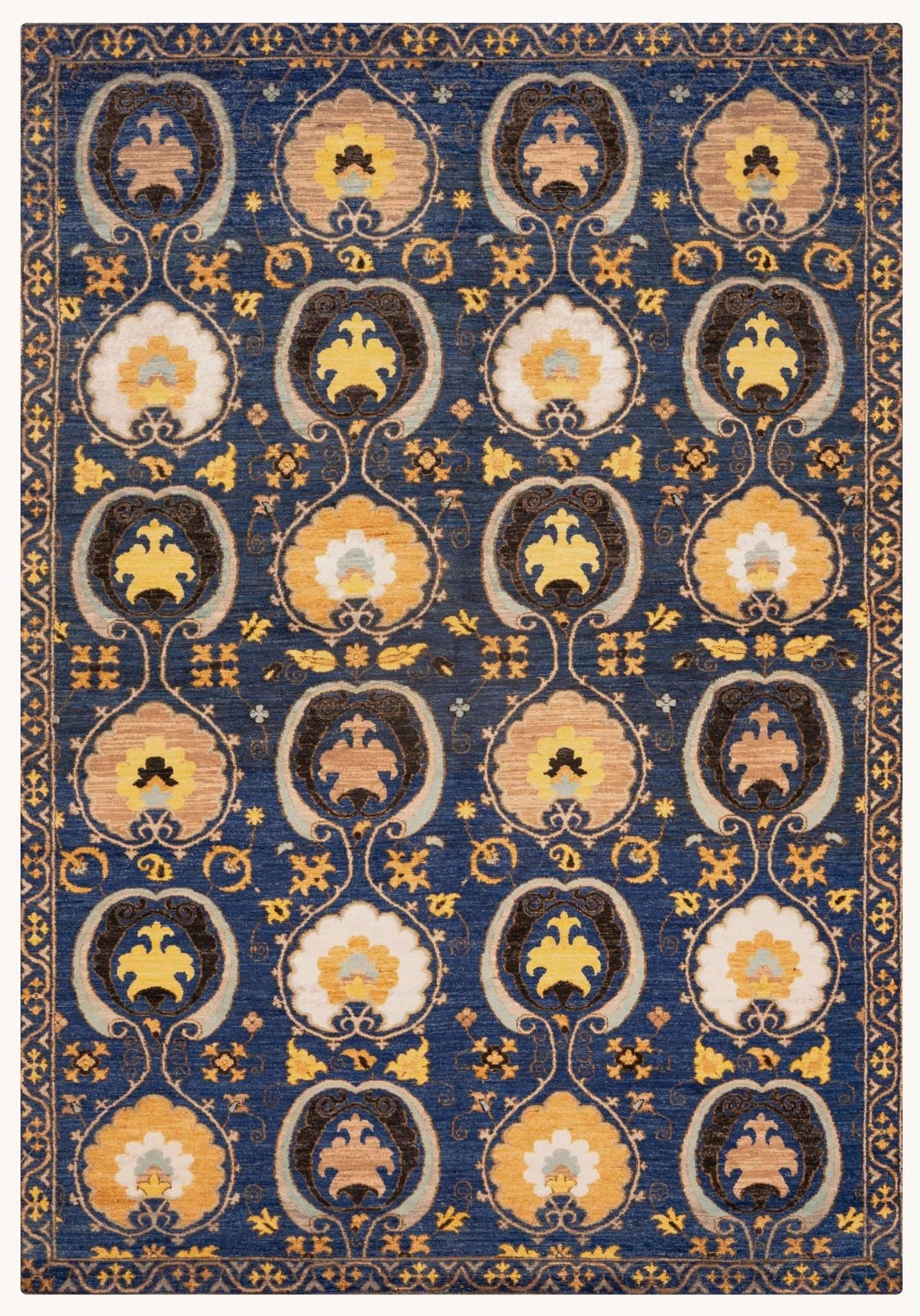 Suzani Hand-Knotted Wool Area Rug – Navy Blue, 9'9" x 6'8" | Carpetery - Carpetery