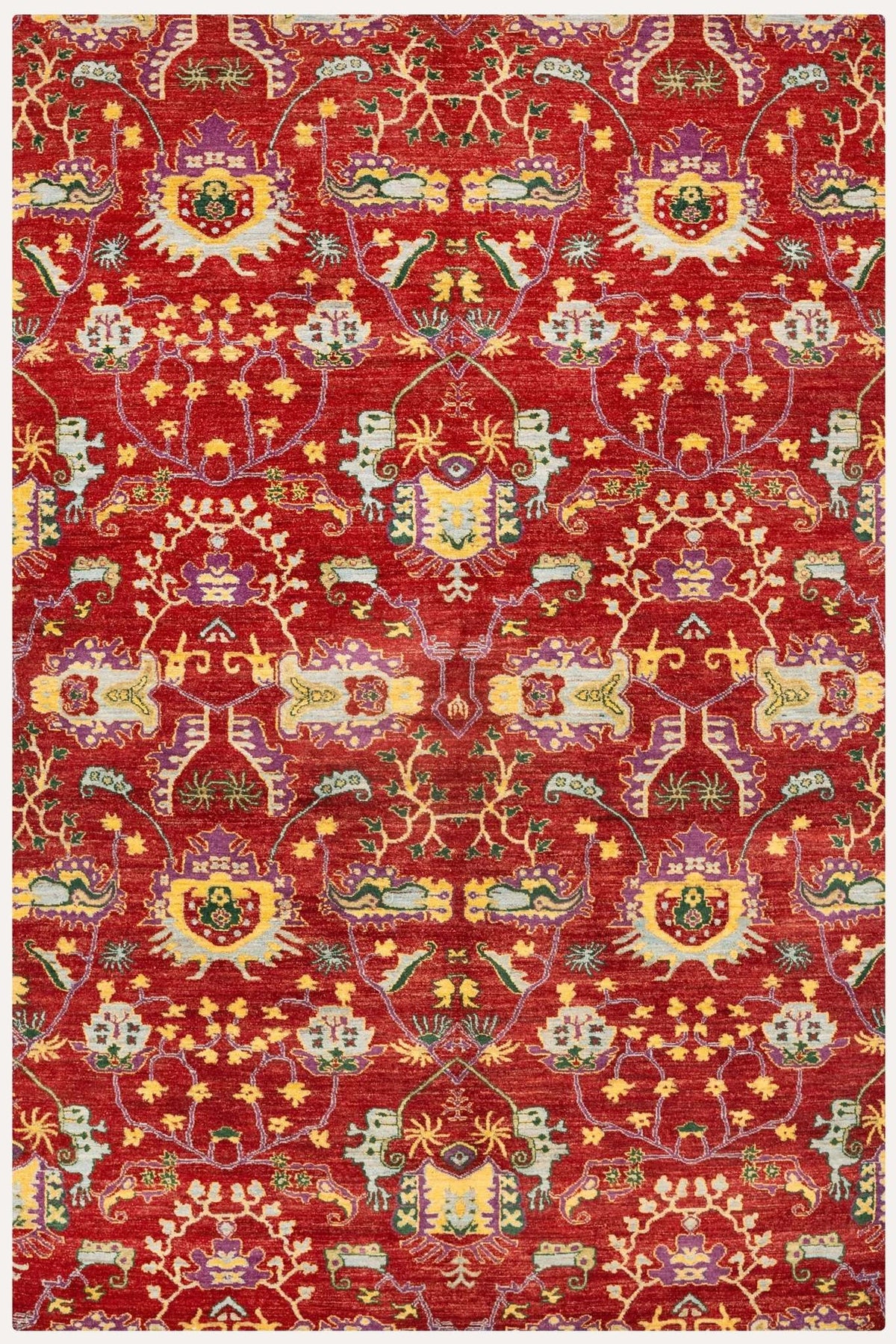 Suzani Hand-Knotted Wool Area Rug – Red, 9'1" x 6'0" | Carpetery - Carpetery