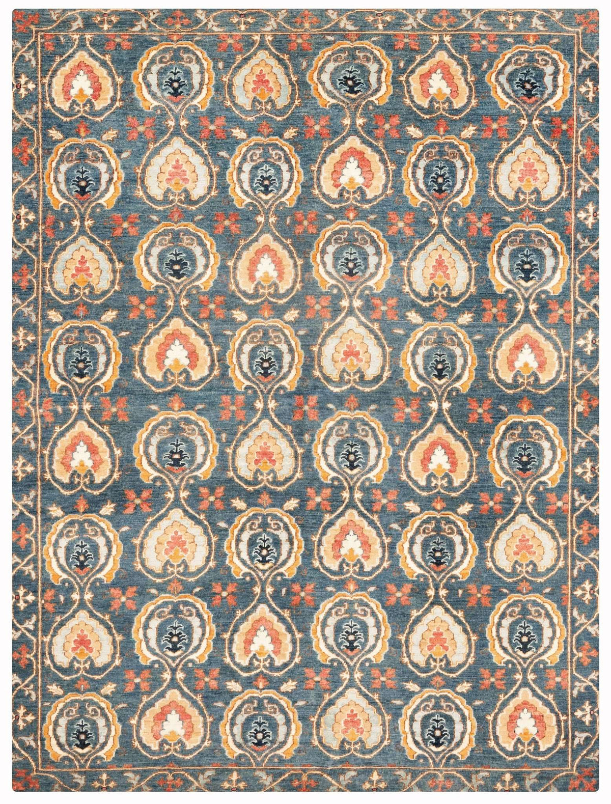 Suzani Hand-Knotted Wool Area Rug – Blue & Ivory, 7'10" x 5'7" | Carpetery - Carpetery