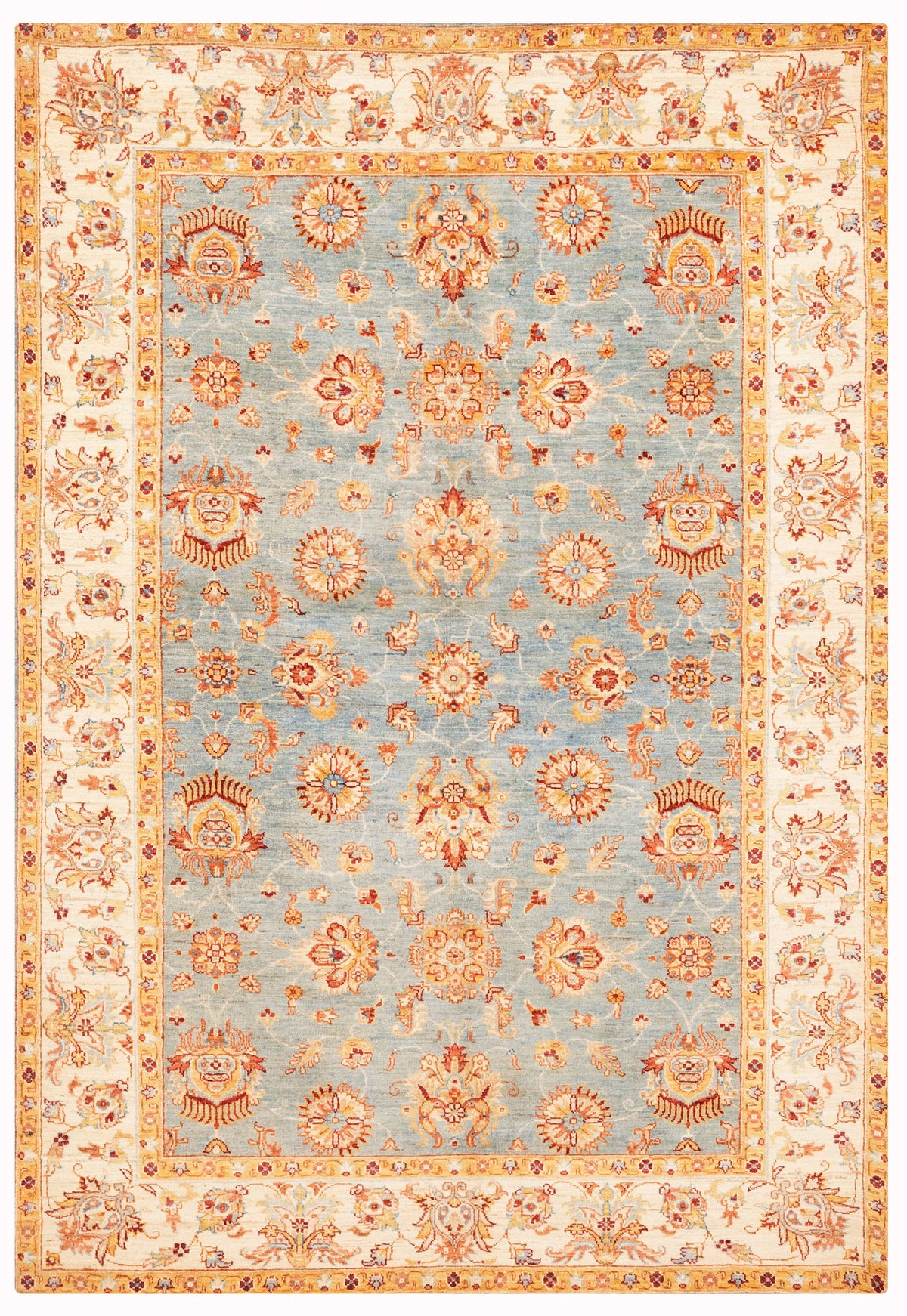 Farhan Hand-Knotted Wool Area Rug in Sky Blue, 8'3 x 5'7