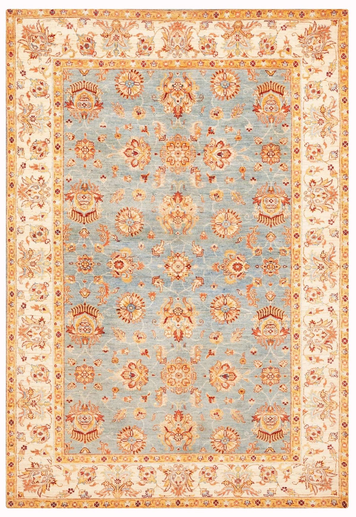 Farhan Hand-Knotted Wool Area Rug – Sky Blue, 8'3" x 5'7" | Carpetery - Carpetery