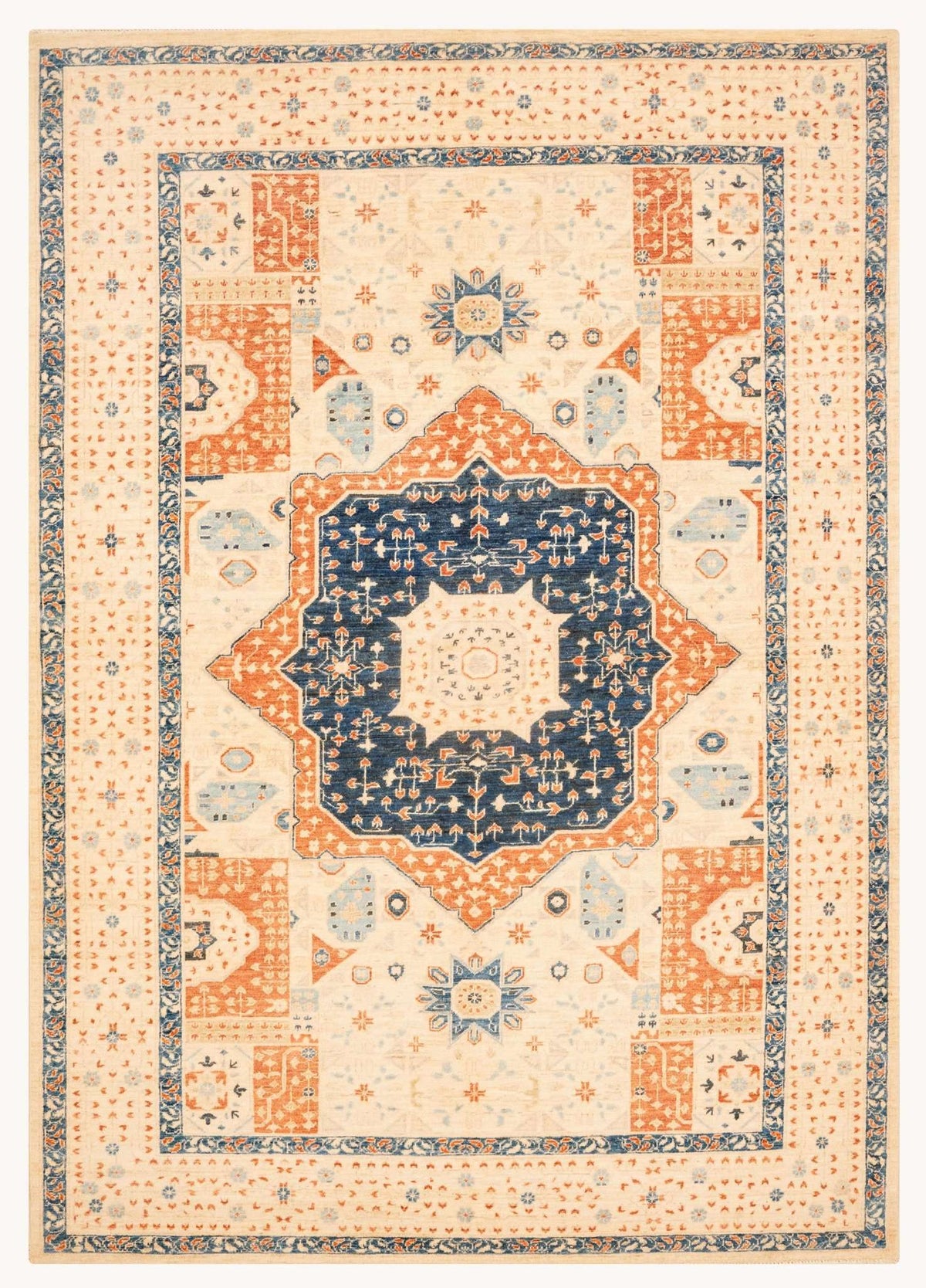 Khurjeen Hand-Knotted Wool Area Rug – Multicolor, 9'9" x 6'9" | Carpetery - Carpetery