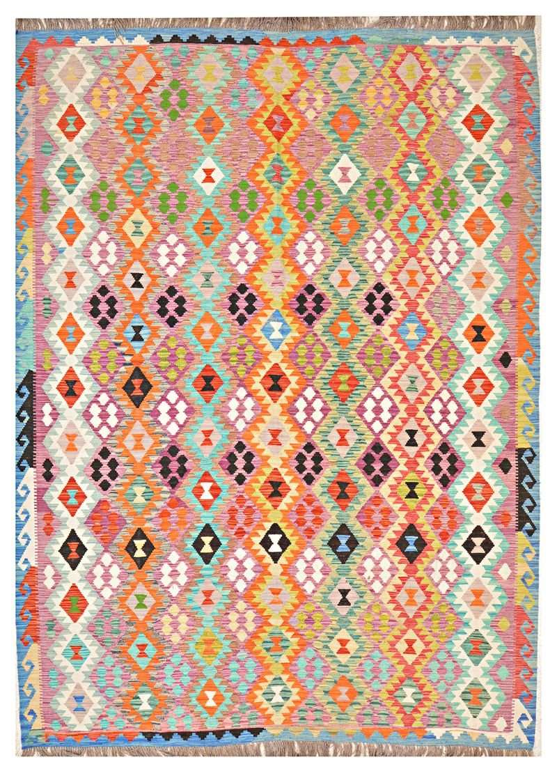 Kilim Area Rug – Colorful All-Over Diamond Design, Handwoven Flatweave Rug, 11'1" x 8'3" (338 x 252 cm) | Rug 37918 - Carpetery