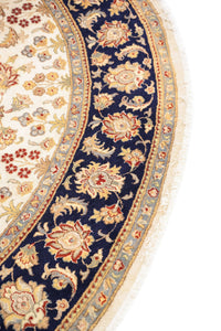 Sootri Hand-Knotted Silk Round Area Rug in Ivory & Navy, 8'1 x 8'0 (view 3)