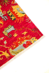 Suzani Hand-Knotted Wool Area Rug in Crimson Red, 9'1 x 6'0 (view 3)