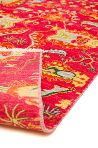 Suzani Hand-Knotted Wool Area Rug in Crimson Red, 9'1 x 6'0 (view 2)