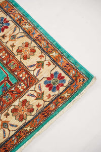 Super Kazak Hand-Knotted Wool Area Rug in Turquoise, 10'1 x 8'0 (view 3)