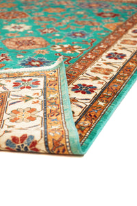 Super Kazak Hand-Knotted Wool Area Rug in Turquoise, 10'1 x 8'0 (view 2)
