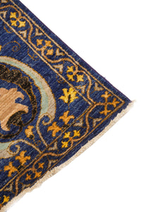Suzani Hand-Knotted Wool Area Rug in Navy Blue, 9'9 x 6'8 (view 3)