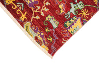Suzani Hand-Knotted Wool Area Rug in Red, 9'1 x 6'0 (view 3)