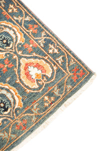 Suzani Hand-Knotted Wool Area Rug in Blue & Ivory, 7'10 x 5'7 (view 3)