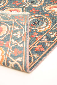 Suzani Hand-Knotted Wool Area Rug in Blue & Ivory, 7'10 x 5'7 (view 2)