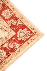 Farhan Hand-Knotted Wool Area Rug in Ivory & Red, 7'10 x 5'9 (view 3)